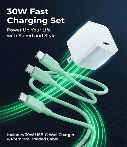 30W USB C Fast Charger, PD PPS Charger, 3 Cables, Green in Kuwait
