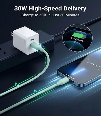 30W USB C Fast Charger, PD PPS Charger, 3 Cables, Green in Kuwait