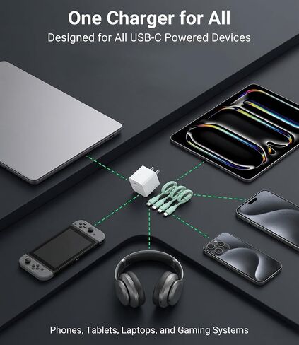 30W USB C Fast Charger, PD PPS Charger, 3 Cables, Green in Kuwait
