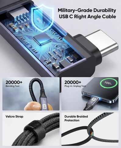 Right Angle USB C Cable 6ft for Thunderbolt 4, USB4 40Gbps Data/8K 5K@60Hz in Kuwait