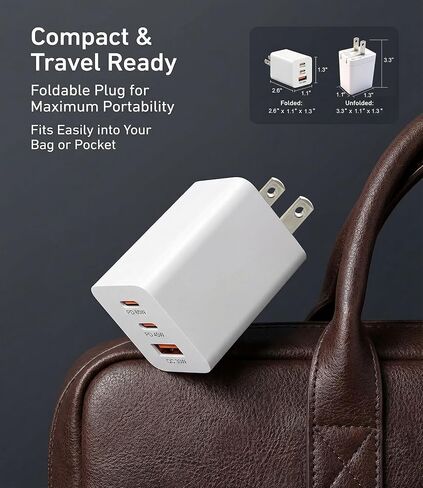 65W USB C Fast Charger, 3-Port PD Charger, 3 Cables, Green in Kuwait
