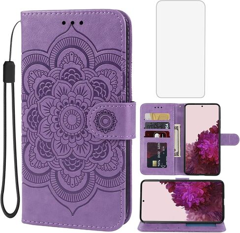 Case for Galaxy S20 FE Case, Samsung S20 FE G781U Wallet Case with Tempered Glass Screen Protector, Leather Flip Credit Card Holder Stand Phone Cover Cases for Samsung Galaxy S20 FE 5G Purple in Kuwait