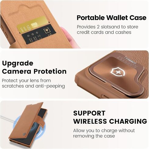 Nillkin for Samsung Galaxy S24 Ultra Wallet Case, PU Leather Case with Card Holder and Camera Cover, Built-in Camera Stand, Card Slot, Magnetic Flip Cover for Galaxy S24 Ultra 6.8 inch - Brown in Kuwait