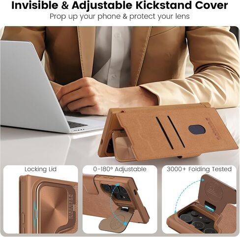 Nillkin for Samsung Galaxy S24 Ultra Wallet Case, PU Leather Case with Card Holder and Camera Cover, Built-in Camera Stand, Card Slot, Magnetic Flip Cover for Galaxy S24 Ultra 6.8 inch - Brown in Kuwait
