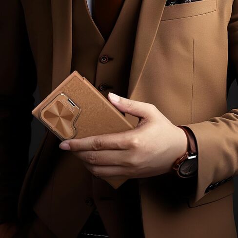 Nillkin for Samsung Galaxy S24 Ultra Wallet Case, PU Leather Case with Card Holder and Camera Cover, Built-in Camera Stand, Card Slot, Magnetic Flip Cover for Galaxy S24 Ultra 6.8 inch - Brown in Kuwait