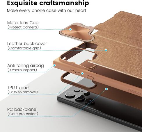 Nillkin for Samsung Galaxy S24 Ultra Wallet Case, PU Leather Case with Card Holder and Camera Cover, Built-in Camera Stand, Card Slot, Magnetic Flip Cover for Galaxy S24 Ultra 6.8 inch - Brown in Kuwait