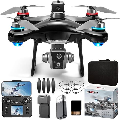 Adult Drone with Screen Display Remote Control, 1080P HD Dual Camera, Speed Adjustment, Altitude Hold, One-Key Takeoff, 3D Flips, Hovering, Brushless Motor, APP Control, LED Lights, Propeller Guards, FPV Quadcopter Airplane for Beginners in Kuwait