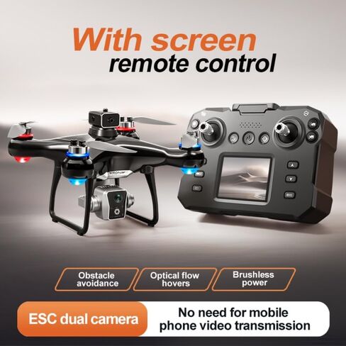 Adult Drone with Screen Display Remote Control, 1080P HD Dual Camera, Speed Adjustment, Altitude Hold, One-Key Takeoff, 3D Flips, Hovering, Brushless Motor, APP Control, LED Lights, Propeller Guards, FPV Quadcopter Airplane for Beginners in Kuwait