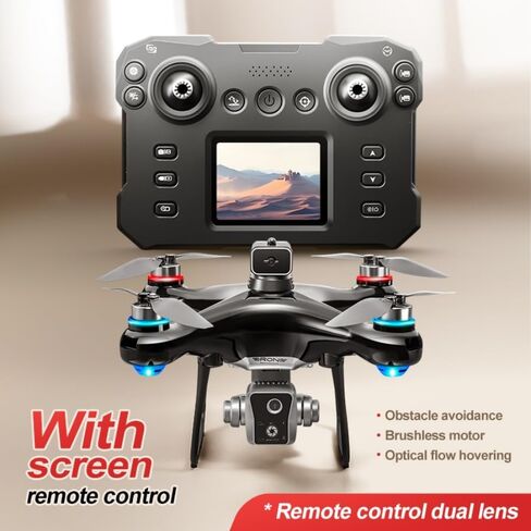 Adult Drone with Screen Display Remote Control, 1080P HD Dual Camera, Speed Adjustment, Altitude Hold, One-Key Takeoff, 3D Flips, Hovering, Brushless Motor, APP Control, LED Lights, Propeller Guards, FPV Quadcopter Airplane for Beginners in Kuwait