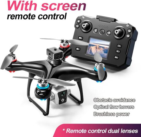 Adult Drone with Screen Display Remote Control, 1080P HD Dual Camera, Speed Adjustment, Altitude Hold, One-Key Takeoff, 3D Flips, Hovering, Brushless Motor, APP Control, LED Lights, Propeller Guards, FPV Quadcopter Airplane for Beginners in Kuwait