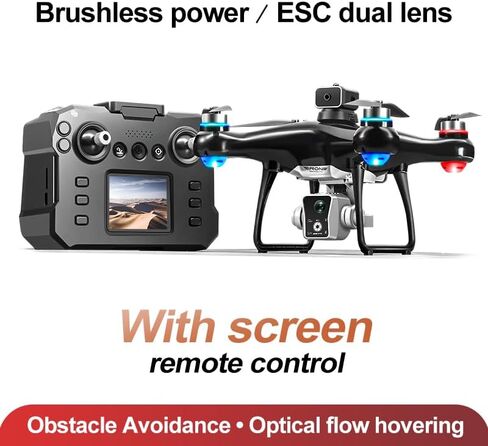 Adult Drone with Screen Display Remote Control, 1080P HD Dual Camera, Speed Adjustment, Altitude Hold, One-Key Takeoff, 3D Flips, Hovering, Brushless Motor, APP Control, LED Lights, Propeller Guards, FPV Quadcopter Airplane for Beginners in Kuwait