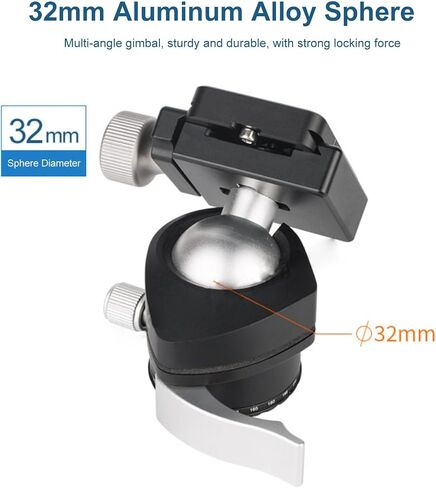 Luocute 32mm Ball Head, One Click Lever Lock Plate Lightweight 279g 8kg Load Capacity, with Standard Compatible Clamp, for DSLR Mirrorless Camera Monopod Tripod in Kuwait