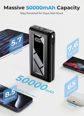 50000mAh Portable Charger Power Bank, Fast Charging with Built in Cables in Saudi Arabia