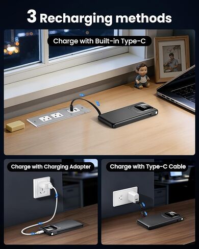 Portable Charger Power Bank with Built-in Cables Fast Charging in Kuwait