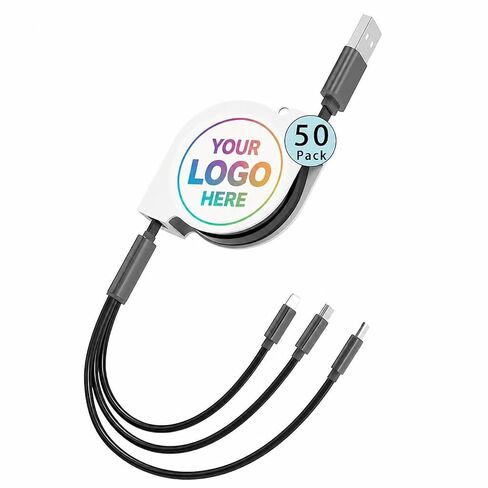 Custom 3-in-1 retractable charging cable with full-color logo printing in Kuwait