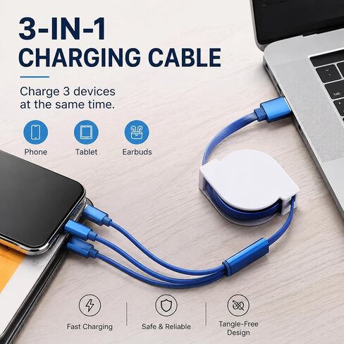 Custom 3-in-1 retractable charging cable with full-color logo printing in Kuwait