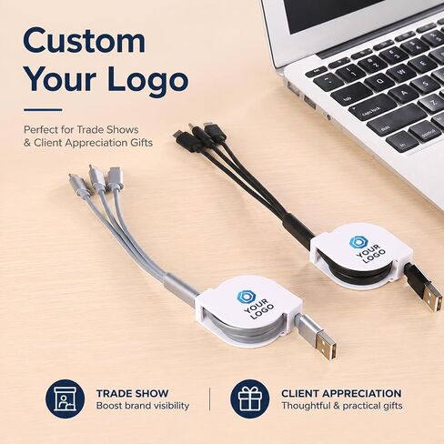 Custom 3-in-1 retractable charging cable with full-color logo printing in Kuwait