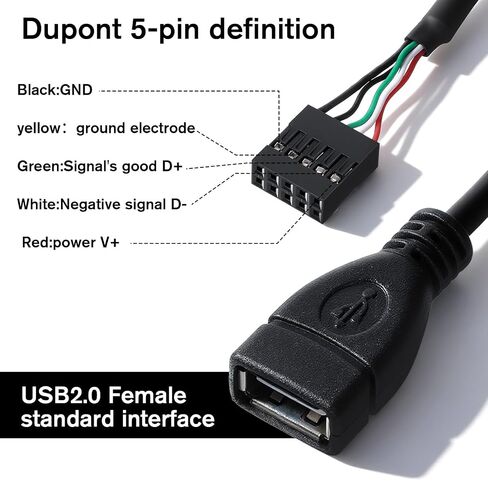 2 Pcs USB Header to-USB Port USB 2.0 Female-to Motherboard 9 Pin Header Adapter Cable 3.9'' Type A Port to 5 Pin Female Mainboard Data Cable in Kuwait