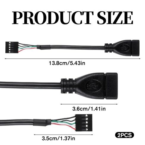 2 Pcs USB Header to-USB Port USB 2.0 Female-to Motherboard 9 Pin Header Adapter Cable 3.9'' Type A Port to 5 Pin Female Mainboard Data Cable in Kuwait