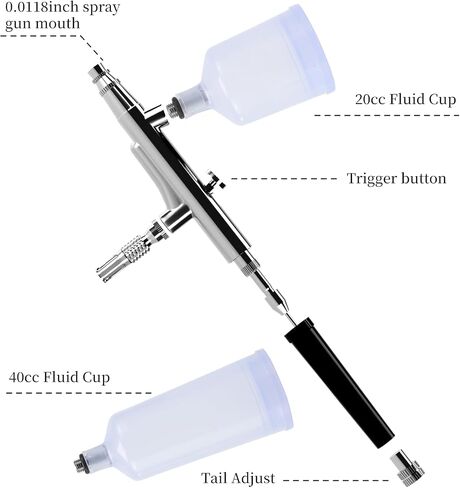 Airbrush Gun Accessory, Replacement Airbrush Kit Parts with 0.0118" Nozzle, 20cc & 40cc Fluid Cups, Trigger Button & Tail Adjust Component in Kuwait