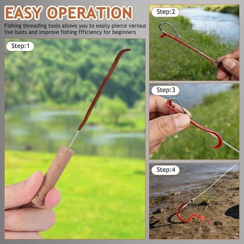 DOITOOL Worm Threader, 304 Stainless Steel Bait Needle with Wood Handle in Kuwait