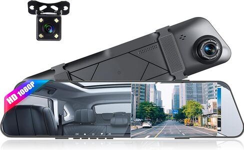 Mirror Dash Cam 4.7 Inch Rear View Mirror 720P Front and Rear View Dual Cameras with Super Night Vision,Parking Assistance,Loop Recording,24H Parking Monitor, Waterproof Backup Camera in Kuwait
