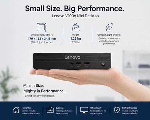 Lenovo mini Desktop Computer, Intel N100 CPU, Intel UHD Graphics, 16GB DDR5 RAM, 128GB PCIe SSD, Wins 11, Wi-Fi 6, Bluetooth, HDMI, DisplayPort, RJ-45, USB, Wired KB & Mouse, for Personal & Business in Kuwait