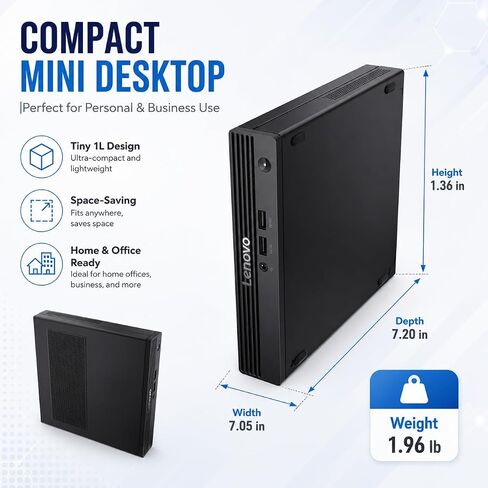 Lenovo mini Desktop Computer, Intel N100 CPU, Intel UHD Graphics, 16GB DDR5 RAM, 128GB PCIe SSD, Wins 11, Wi-Fi 6, Bluetooth, HDMI, DisplayPort, RJ-45, USB, Wired KB & Mouse, for Personal & Business in Kuwait
