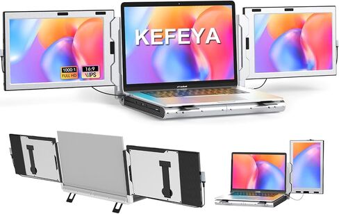 KEFEYA Laptop Screen Extender for 11"-17" Laptop, Upgraded 360° Rotation Triple Monitor for Laptop- 10.1" Portable Screen Extender Full IPS - HDMI/USB-A/Type-C Plug & Play for Wins/Mac/Chrome in Kuwait