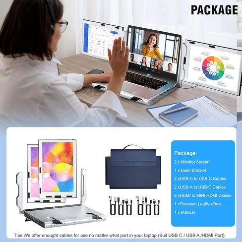 KEFEYA Laptop Screen Extender for 11"-17" Laptop, Upgraded 360° Rotation Triple Monitor for Laptop- 10.1" Portable Screen Extender Full IPS - HDMI/USB-A/Type-C Plug & Play for Wins/Mac/Chrome in Kuwait