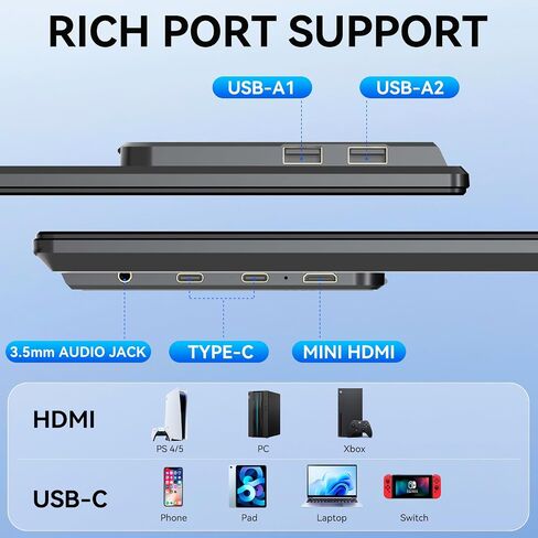 Portable Monitor, 24 inch 1080P FHD 100Hz Laptop Screen Extender, Large Gaming Monitor IPS Display for Laptop, Desktop, MacBook, PS4/5 with Kickstand VESA Compatible in Kuwait