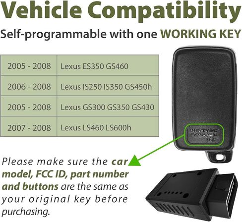 Smart Key Fob Replacement for 2005 2006 2007 2008 Lexus ES350 IS250 IS350 GS300 GS350 GS430 GS450h GS460 LS460 LS600h 271451-0140 HYQ14AAB Keyless Entry 4 Buttons 315MHz in Kuwait
