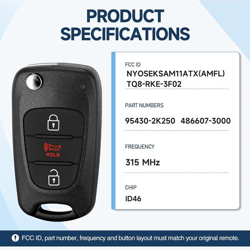 Smart Key Fob Remote for Kia Soul 2010 2011 2012 2013 Car Keyless Entry NYOSEKSAM11ATX(AMFL) 95430-2K250 315MHz 46 TQ8-RKE-3F02 486607-3000 in Kuwait