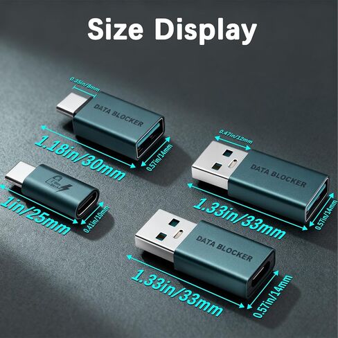 Duttek USB C to USB C Data Blocker, for Charge Only, Digital Security Protector with Male to Female, Anti Hacking Device Ports for Secure Charging Data Protection, 2 Pack-Blue in Kuwait