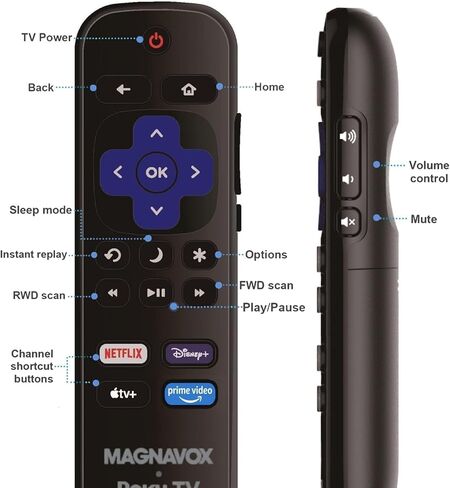 OEM Replacement Remote Control for Magnavox Roku TV, No Pairing Required, Ready to Use with Magnavox Roku Smart 4K UHD TV【Not Compatible with Roku Stick or Box】-Netflix, Disney+, Apple TV+, PrimeVideo in Kuwait