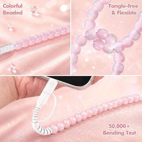 Aolcev 4 in 1 USB C Cable Multi Beaded for iPhone Charger Cord 3.3FT Pink in Kuwait