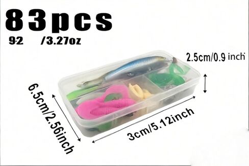 Fishing Lures, Fishing Lures Kit for Bass Salmon Trout Fishing,Hooks, Topwater Lures and Plastic Worms,83Pcs Fishing Lure Tackle in Kuwait