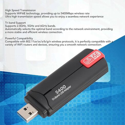 1 Pack USB WiFi Adapter 5400Mbps Tri Band 2.4G 5G 6G WiFi 6E, USB3.0 Wireless Network Adapter for Desktop Laptop PC 10 11 in Kuwait