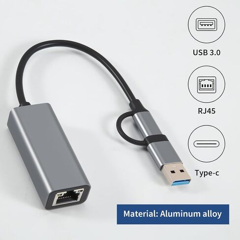 USB Ethernet Adapter USB 3.0 & USB-C Aluminum Body 1000 Mbps LAN in Kuwait