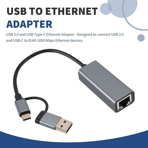 USB Ethernet Adapter USB 3.0 & USB-C Aluminum Body 1000 Mbps LAN in Kuwait