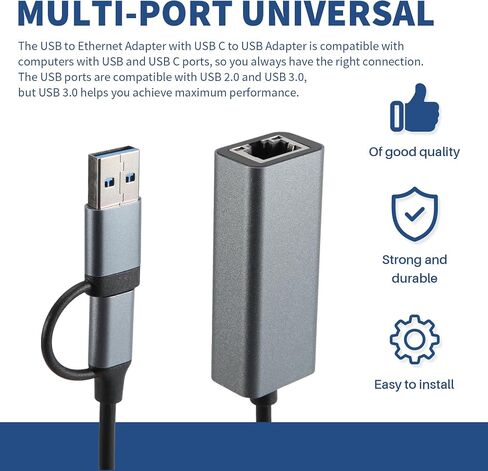 USB Ethernet Adapter USB 3.0 & USB-C 3 Compatible in Kuwait