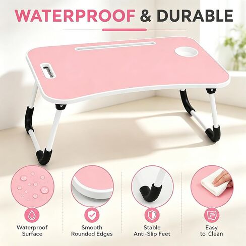 Foldable Laptop Bed Tray Table with Cup Holder, Pink in Kuwait