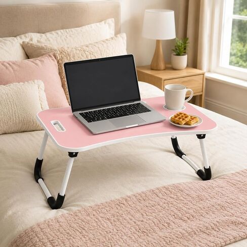 Foldable Laptop Bed Tray Table with Cup Holder, Pink in Kuwait
