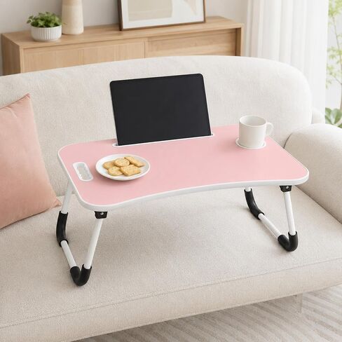 Foldable Laptop Bed Tray Table with Cup Holder, Pink in Kuwait