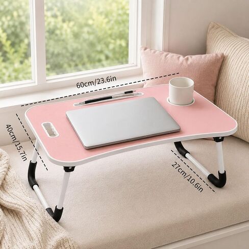 Foldable Laptop Bed Tray Table with Cup Holder, Pink in Kuwait