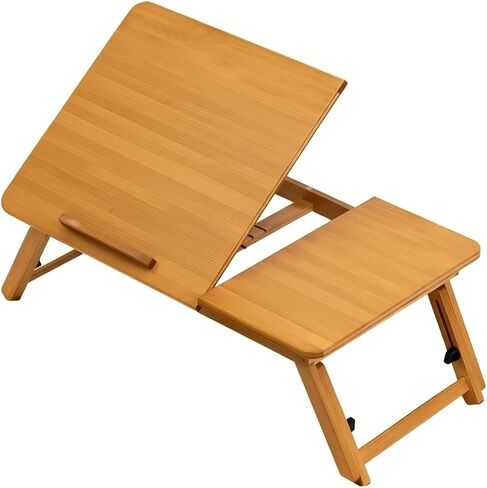 Bamboo Folding with Height Adjustable Support Legs Tilting Top for Comfortable Viewing Portable Laptop Stand for Couch Bed Under Bed Suitable for Reading, Medium, 64 Cm in Kuwait