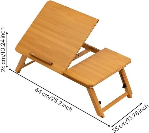 Bamboo Folding with Height Adjustable Support Legs Tilting Top for Comfortable Viewing Portable Laptop Stand for Couch Bed Under Bed Suitable for Reading, Medium, 64 Cm in Kuwait