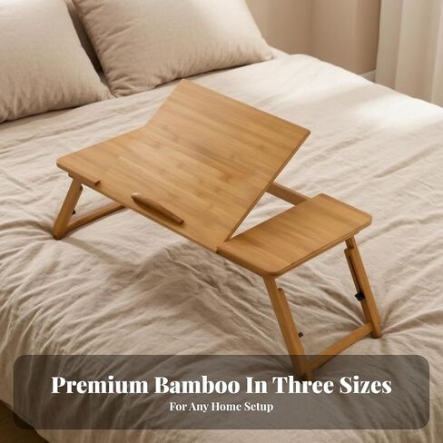 Bamboo Folding with Height Adjustable Support Legs Tilting Top for Comfortable Viewing Portable Laptop Stand for Couch Bed Under Bed Suitable for Reading, Medium, 64 Cm in Kuwait