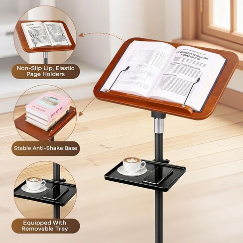 Adjustable Book Stand for Reading with Removable Tray, Solid Wood in Kuwait