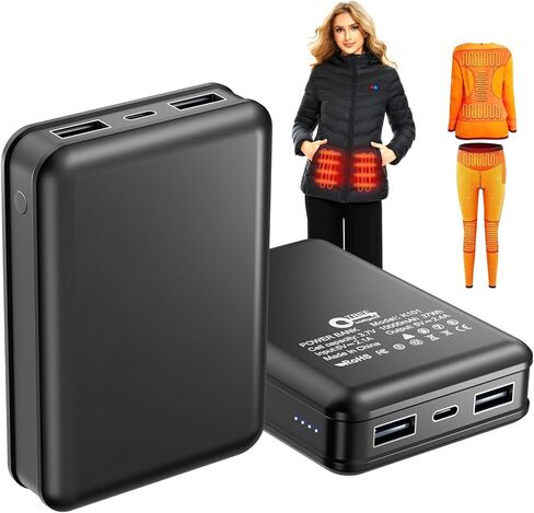 2 PACK 12000mAh Heated Vest Battery Pack, USB Power Bank Portable Dual Output Ports (not for 7.4V or 12V)with LED Display for Heating Jacket Hoodies Pants Heated Chair and Smart Device in Kuwait